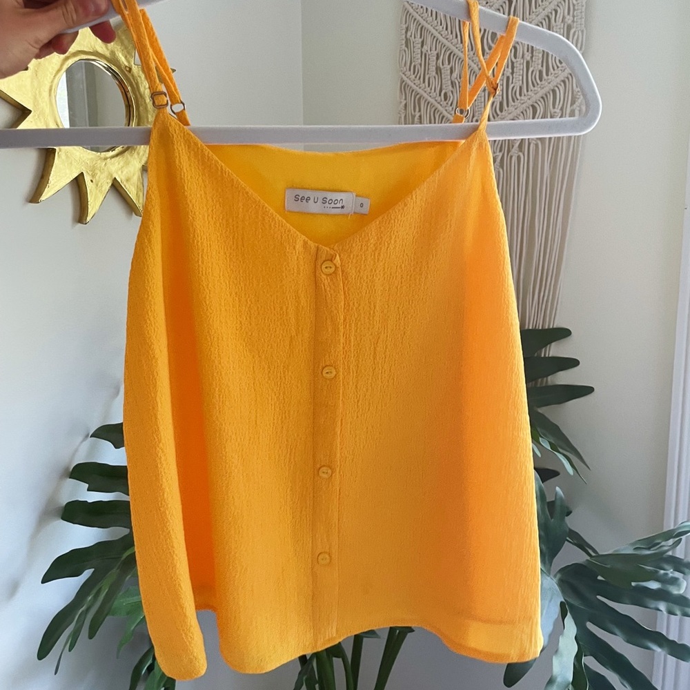 See U Soon Yellow Button-Up Tank